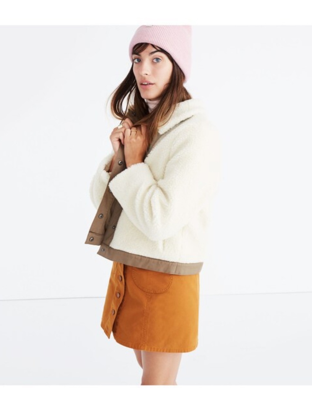 Madewell Cream Sherpa Jacket with Taupe Trim